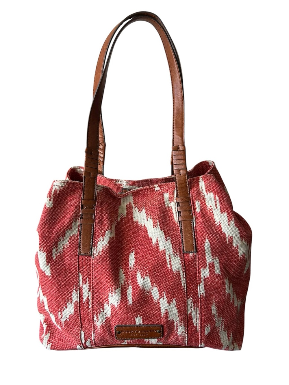 Lucky Brand Cotton Linen Red White Aztec Ikat Boho Southwestern Tote Bag